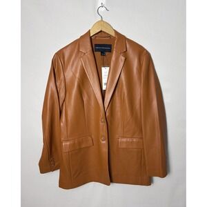 French Connection Crolenda PU Blazer Womens 8 Leather Brown Faux Leather Jacket